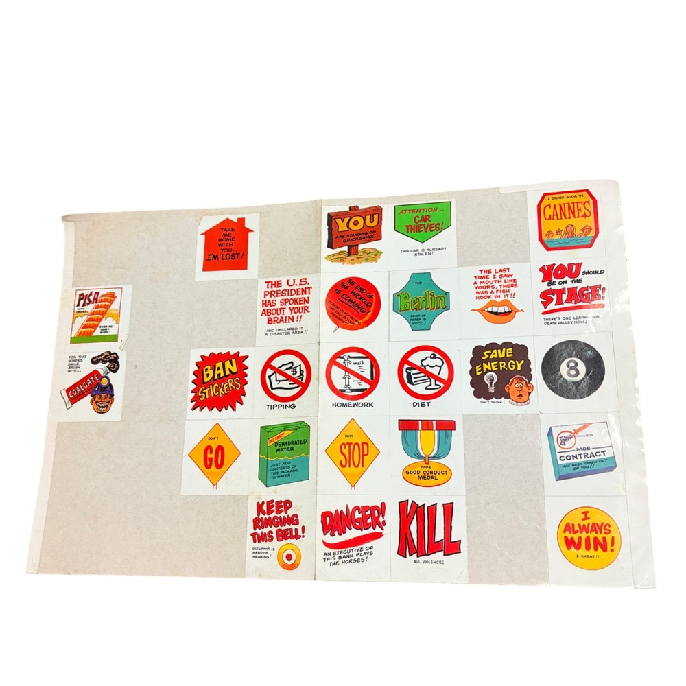 Vintage Wacky Packages Style Satirical Sticker Sheet Parody Novelty 25 Stickers